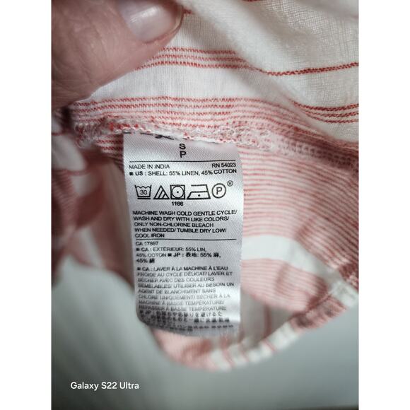 Banana Republic Linen Blend Blouse Small Red White Flutter Sleeves Cottagecore - Picture 6 of 6